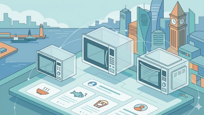 Современная иллюстрация для статьи о выборе микроволновых печей в Севастополе, 2026 год.